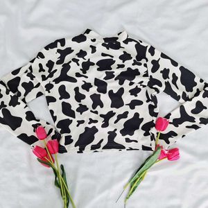 Cow Print Neck Cut Out Top