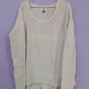 White Lacey Boxy Sweater