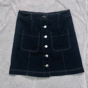 Navy Blue Denim Buttoned Skirt