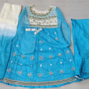 Emblished Anarkali Heavy Work Blue And White Dress