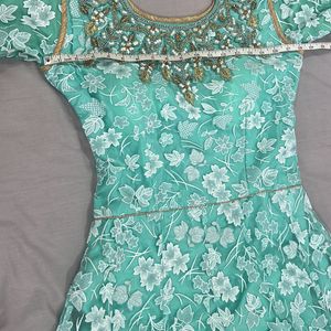 Dress Green Gown With Pant & Dupatta