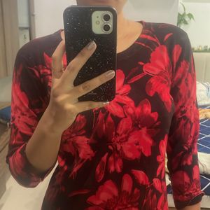 Beautiful Red-Black Floral Dress