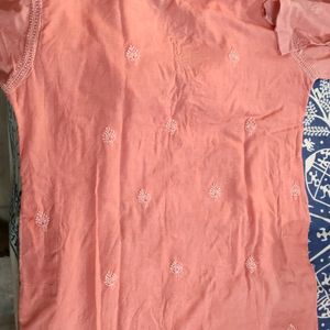 Peach Colour Chikenkari Mens Kurta