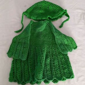 Woollen Girls Frock With Cap