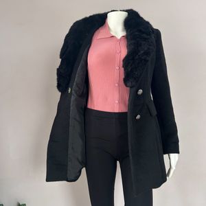 Black Coat With Detachable Fur Collar