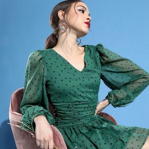 Black & Green Polka Dots Dress