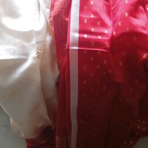 Art Silk Saree_red And White