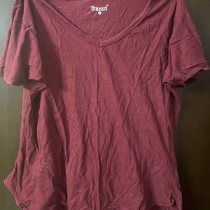 Maroon Cotton Plain Top Women