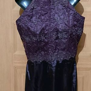 Purple Alter Neck Lace Party Wear Dress.