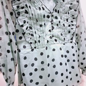 Polkadot Black And Light Green Top