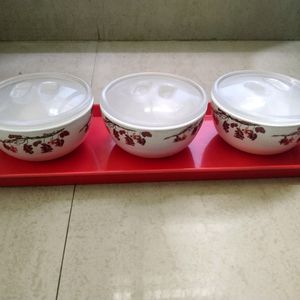 3 Pc Bowl With Tray Set