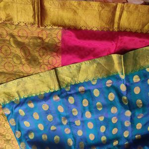 Maroon And Peacock Blue Patli Pallu Saree