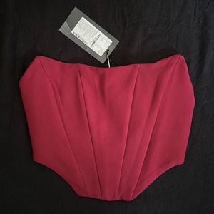 Trendyol Maroon Solid Corset Crop Top