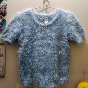 Vintage Hand Crochet Shaggy Baby Blue Top