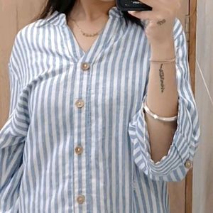 Oversized Stripes Shirt Shaped T-shirt