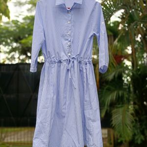 Blue/White Striped Shirt Dress