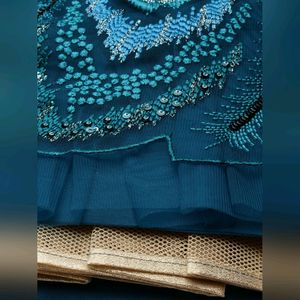 Teal - Net Embroidered Floral Sequins Semi-Stitche