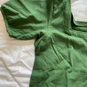 Green Puff Sleeves Cotton Too