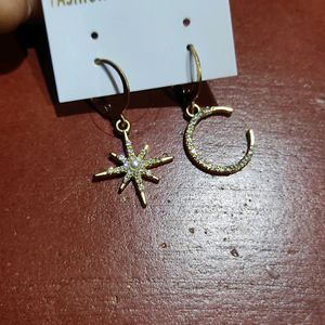 Golden Moon And Star Hoop Earrings