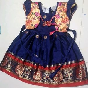 Used Once Paithani Design Frock Navy Blue