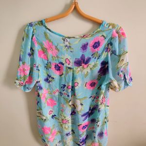 Floral Printed Top (See-through)