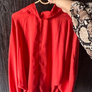 Trendy Red Blouson Top