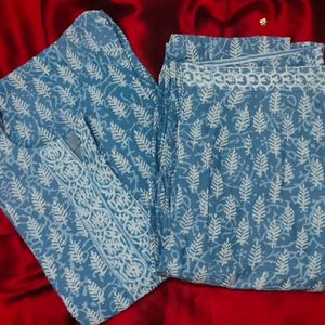 Blue Printed Kurta With Pants