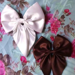 Brown & White Bow Hair Clip