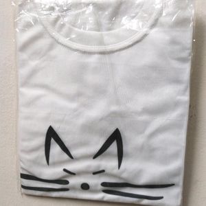 cute white top with meow wording