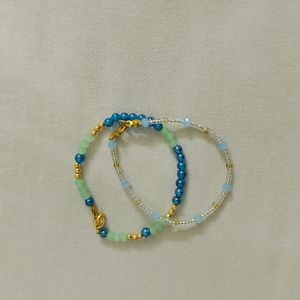 Aesthetic Blue+ Green Beads Combo Bracelet .