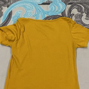 Mustard Yellow Ribbed Square Neck Top