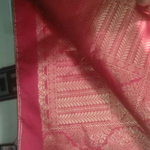 Sea Green And Red Colour Semi Pattu Saree