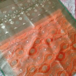 Pure Fancy Orange Green Saree