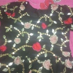 Black Colour Suit With Floral Print