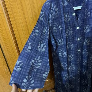 Blue & Grey Digital Block Print Kurta | Breya