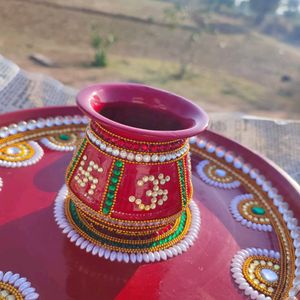 Kundan Decorated Handmade Wedding Pooja Thali