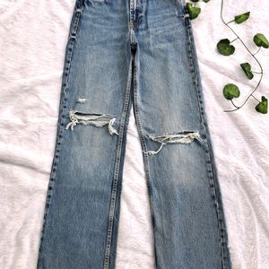 Zara New Ripped Wide Leg Jeans