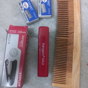 COMBO NEEM WOODEN COMB &STAPLER & STAPLES