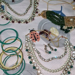 9 necklacces 4 earings 1set of churis