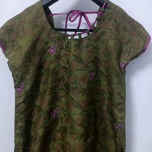 Olive Kurta For Women (Stitched)