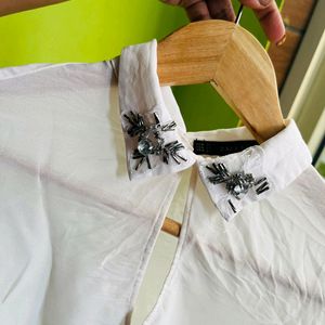 Zara white embellished collar shirt