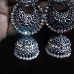 Oxidized Jhumkas With Stones