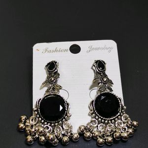 Black Stone Oxidised Earrings