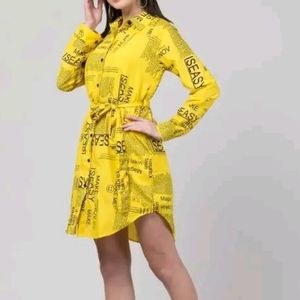 Pepper Print Yellow Shirt Dress