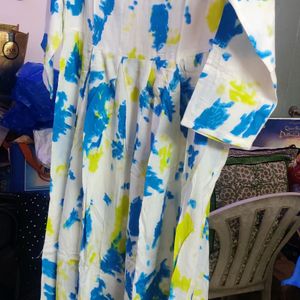 White And blue Combination Long Kurthi