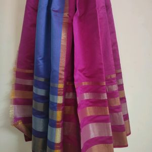 Cotton Saree Rose Blue combo Solid Zari #flashsal