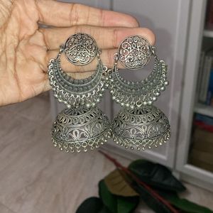 Beautiful Big Silver Oxidised Jhumkas/chandbalis