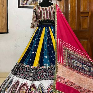 Printed Mirror Work Lehanga Choli