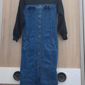 Cute Korean Street Denim Dress With Hoodie