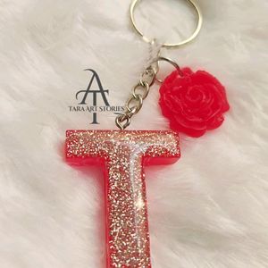 Red 'T' Initial Resin Keychain ❤️